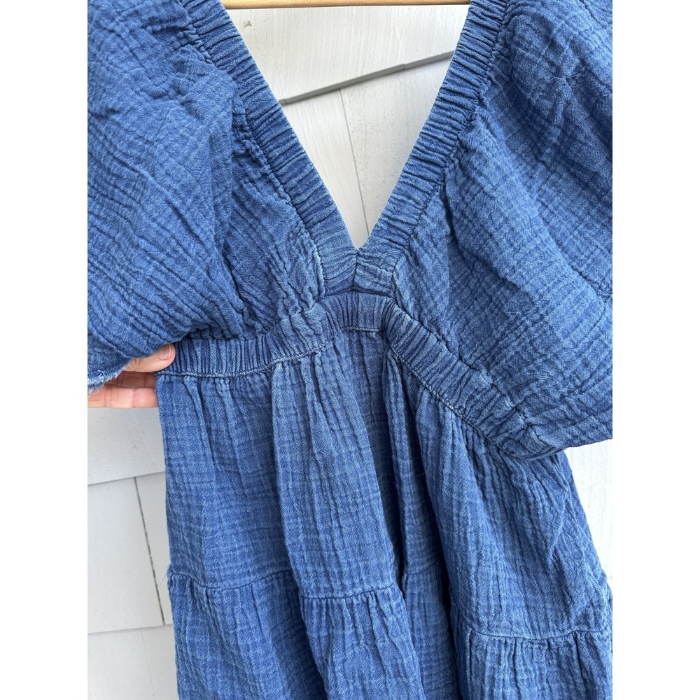 Aerie Blue Pool to Party Gauze Tiered Mini Dress Flutter Sleeve V Neck XS - Picture 4 of 12